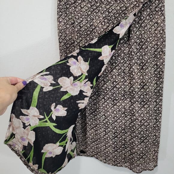 Reversible Skirt Womens Size L Midi Length Floral Geometric Pull On Elastic - Picture 4 of 16